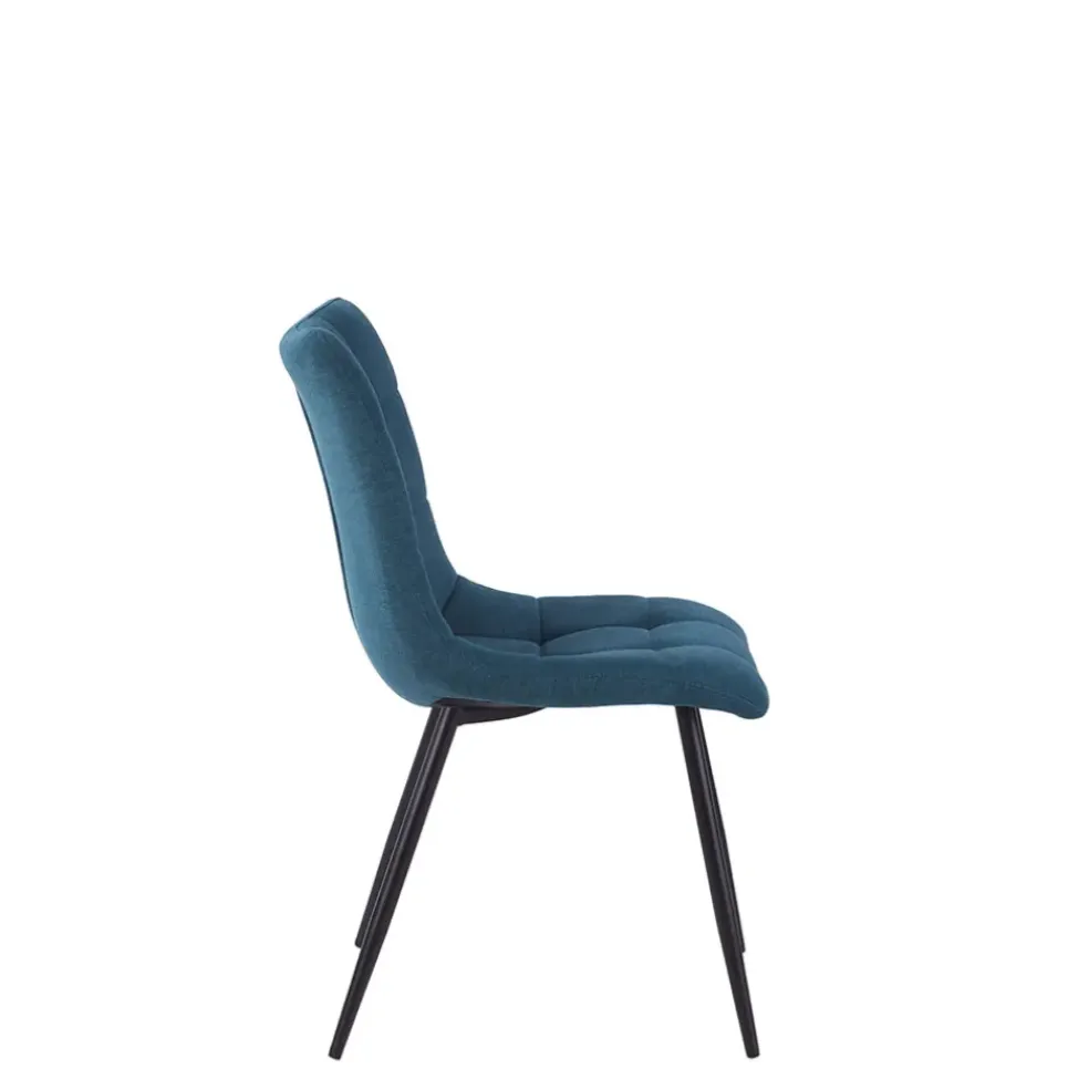 Chaise de salle à manger en tissu matelassé bleu pétrole - Lilly