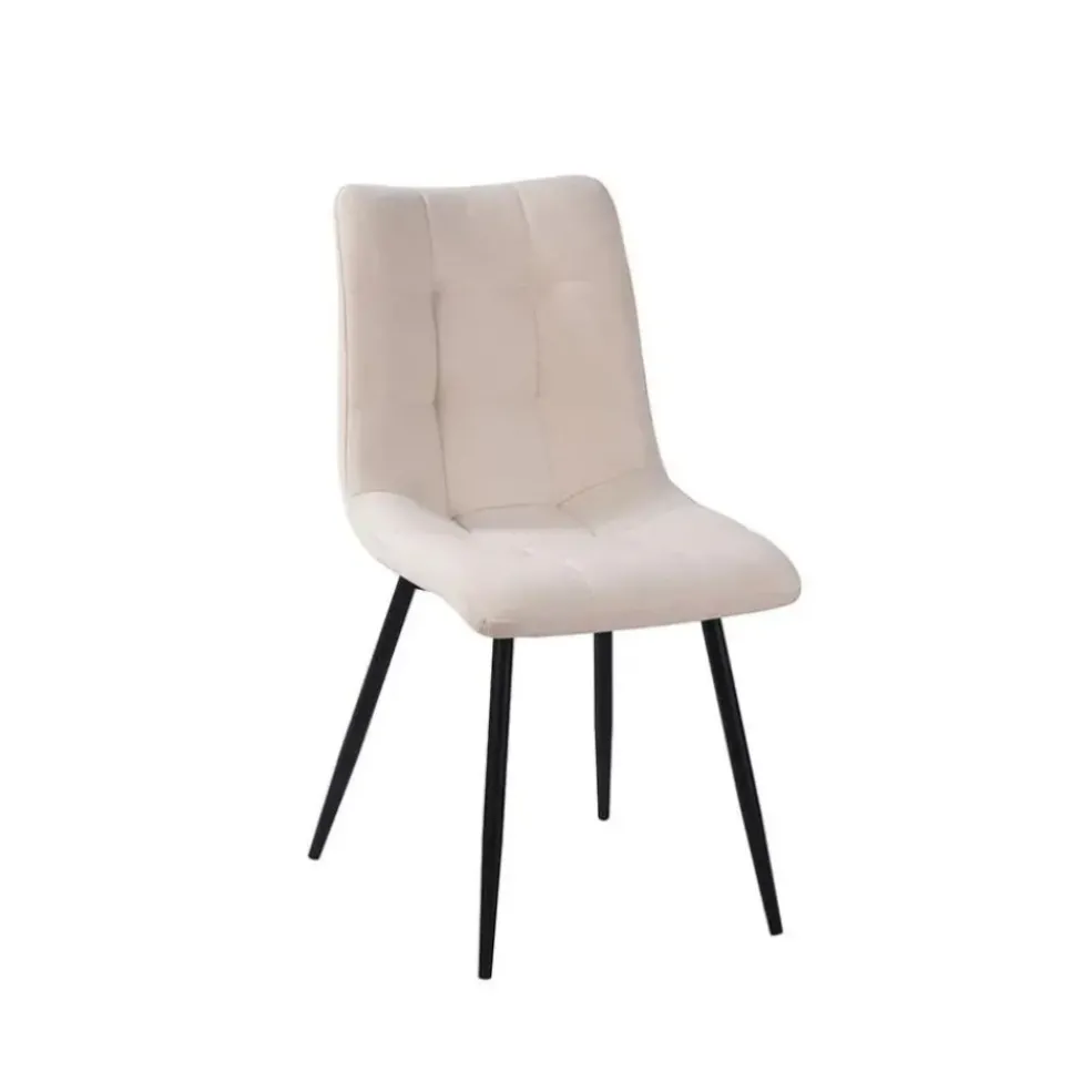Chaise de salle à manger en tissu matelassé blanc ivoire - Lilly
