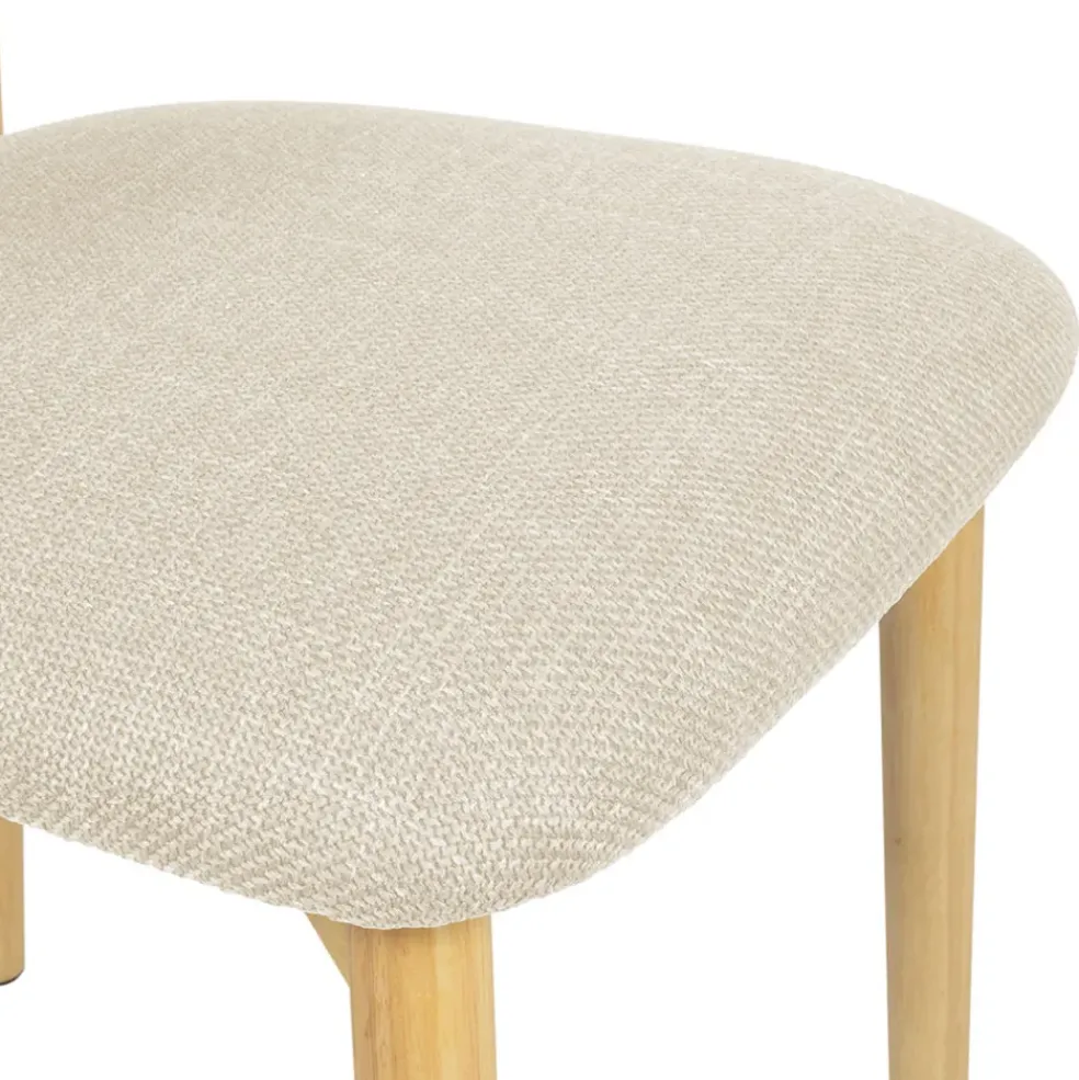 Chaise de salle à manger en tissu beige et hévéa - Elsy