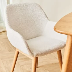 Chaise de salle à manger en tissu bouclette blanc - Altea