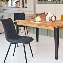 Chaise de salle a manger en tissu matelassé anthracite - Lilly