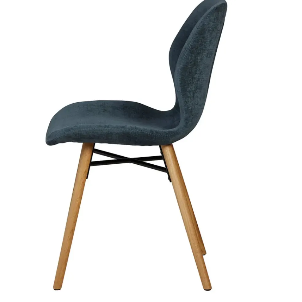 Chaise salle à manger en tissu soft touch bleu foncé - Keri