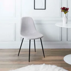 Chaise salle à manger en velours cotelé gris clair - Julia