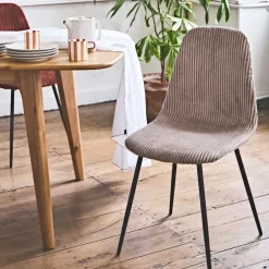 Chaise salle à manger en velours côtelé taupe - Scarlett