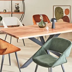 Chaise salle à manger velours côtelé écru - Alma