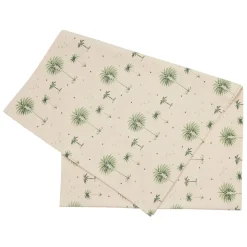 Chemin de table en coton écru et vert 160x50cm - Paya