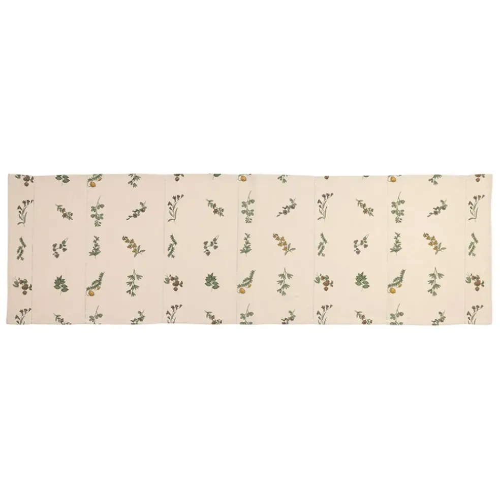 Chemin de table en coton naturel et vert 160x50cm - Juline