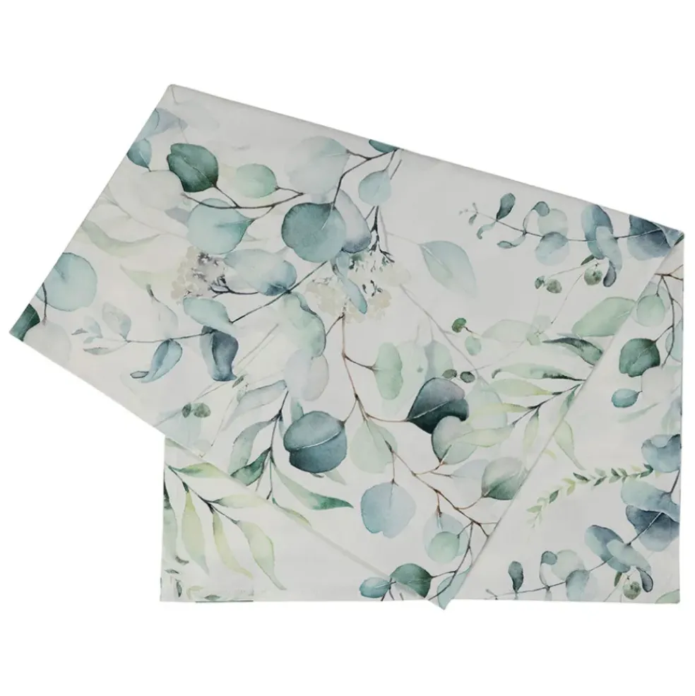 Chemin de table en coton vert 160x50cm - Eucalyptus