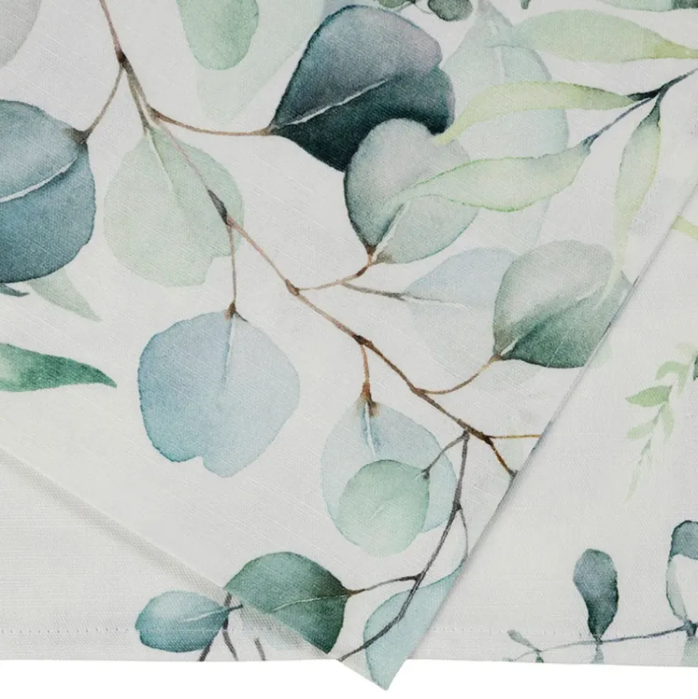 Chemin de table en coton vert 160x50cm - Eucalyptus
