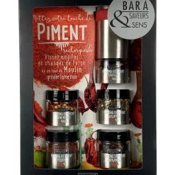 Coffret bar à piment avec moulin intégré - 5 pots et un moulin