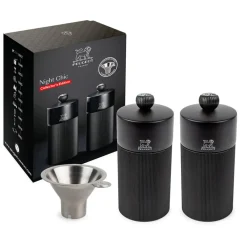 Coffret duo moulins line 12cm noir mat et entonnoir inox