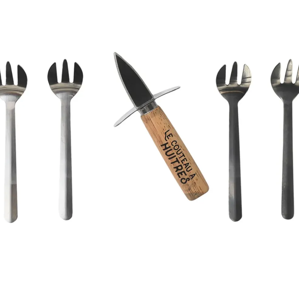 Coffret huitre 1 couteau et 4 fourchettes - Noel