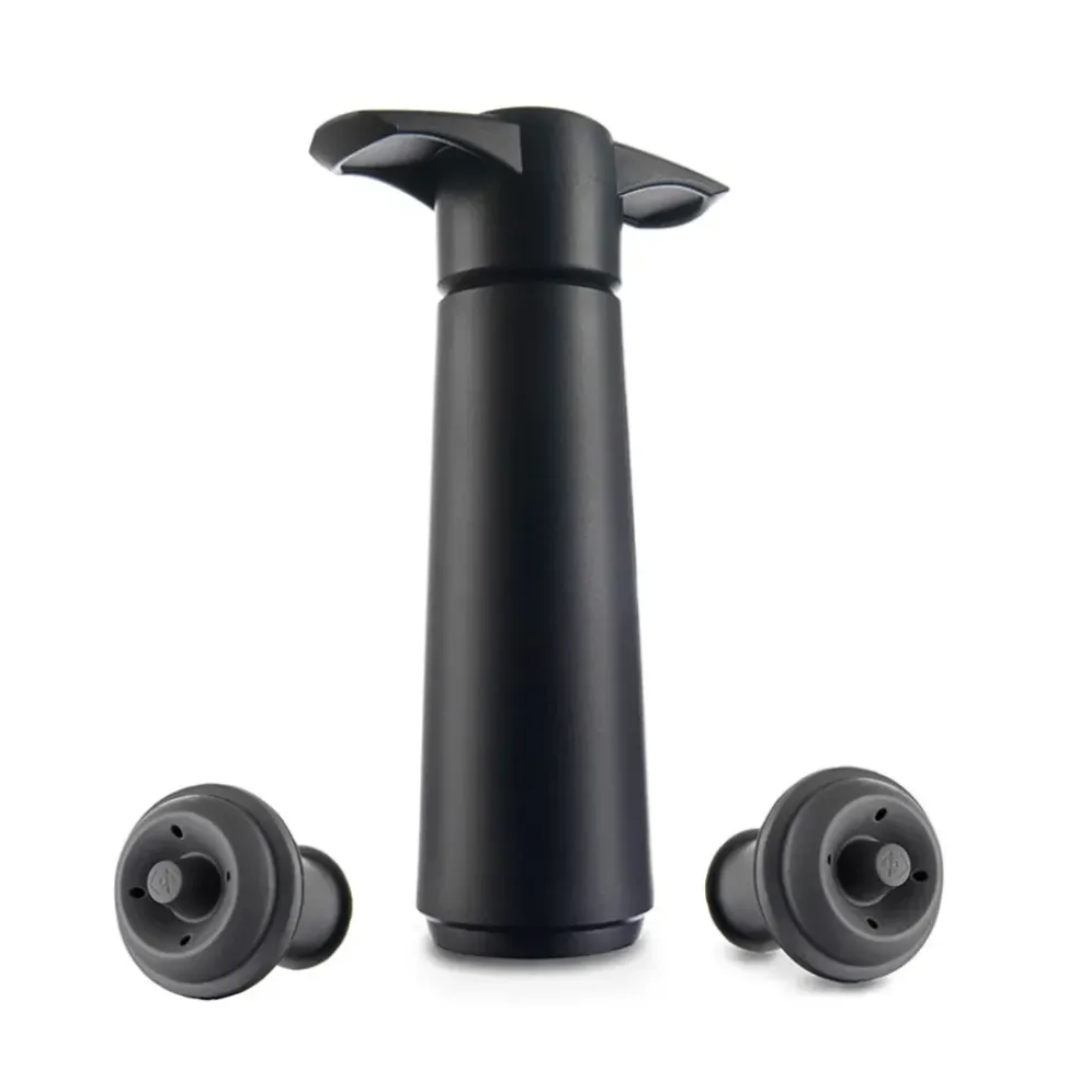 Coffret pompe à vin et 2 bouchons noir - Vacuvin
