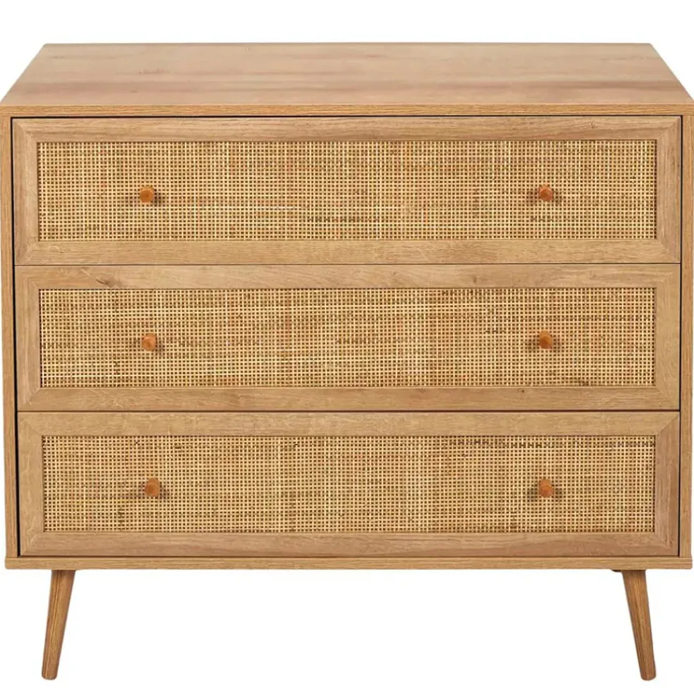 Commode en bois et cannage 3 tiroirs H79cm - Baia