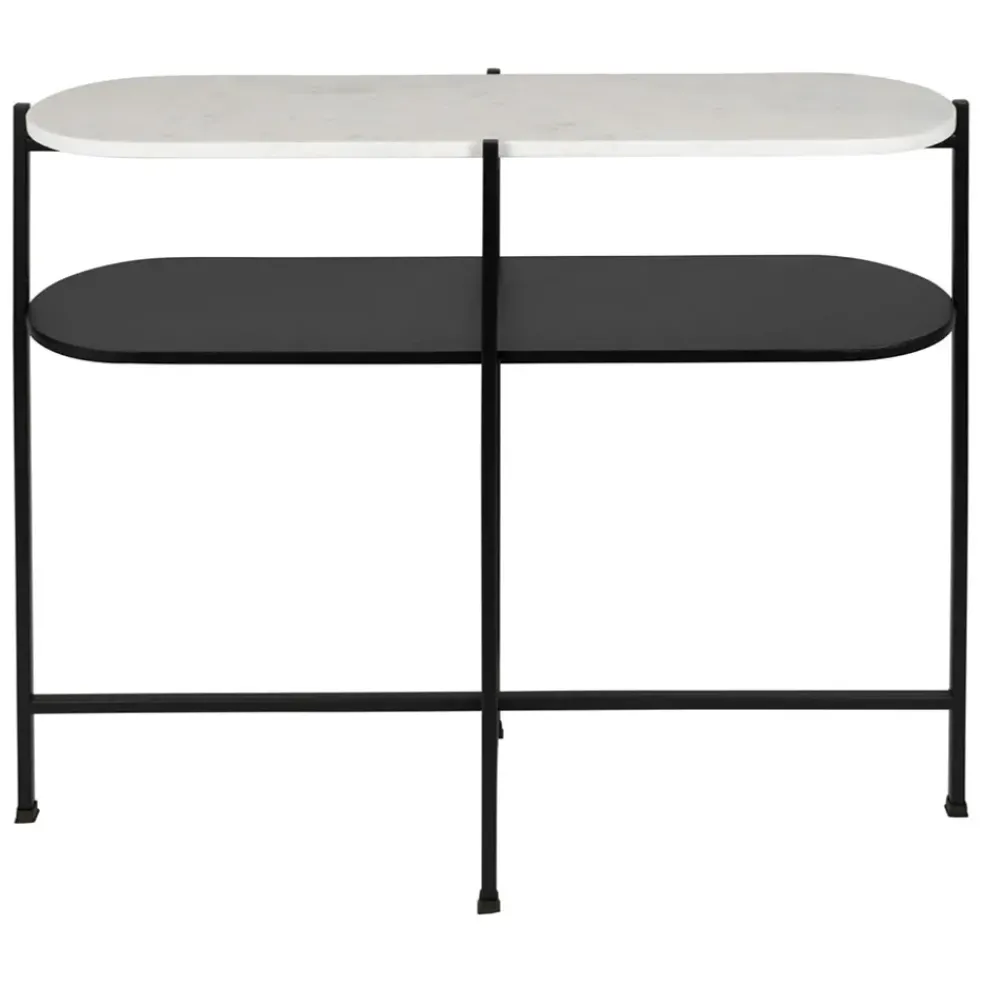 Console avec étagère en marbre et fer blanc et noir 100x30xh80cm - Eskela