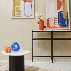 Console avec étagère en marbre et fer blanc et noir 100x30xh80cm - Eskela