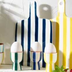 Coquetier en grès rayé jaune et blanc d4.5cm - Alaria
