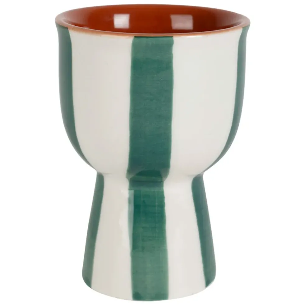 Coquetier en grès rayé émeraude et blanc d4.5cm - Alaria
