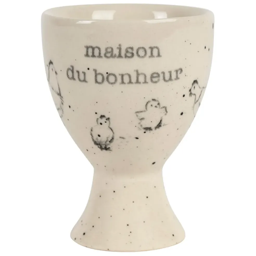 Coquetier Maison du bonheur en grès blanc moucheté - La Ferme