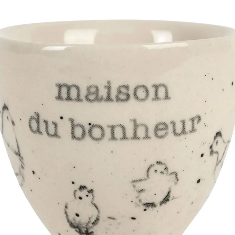 Coquetier Maison du bonheur en grès blanc moucheté - La Ferme