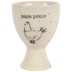 Coquetier Papa poule en grès blanc moucheté - La Ferme