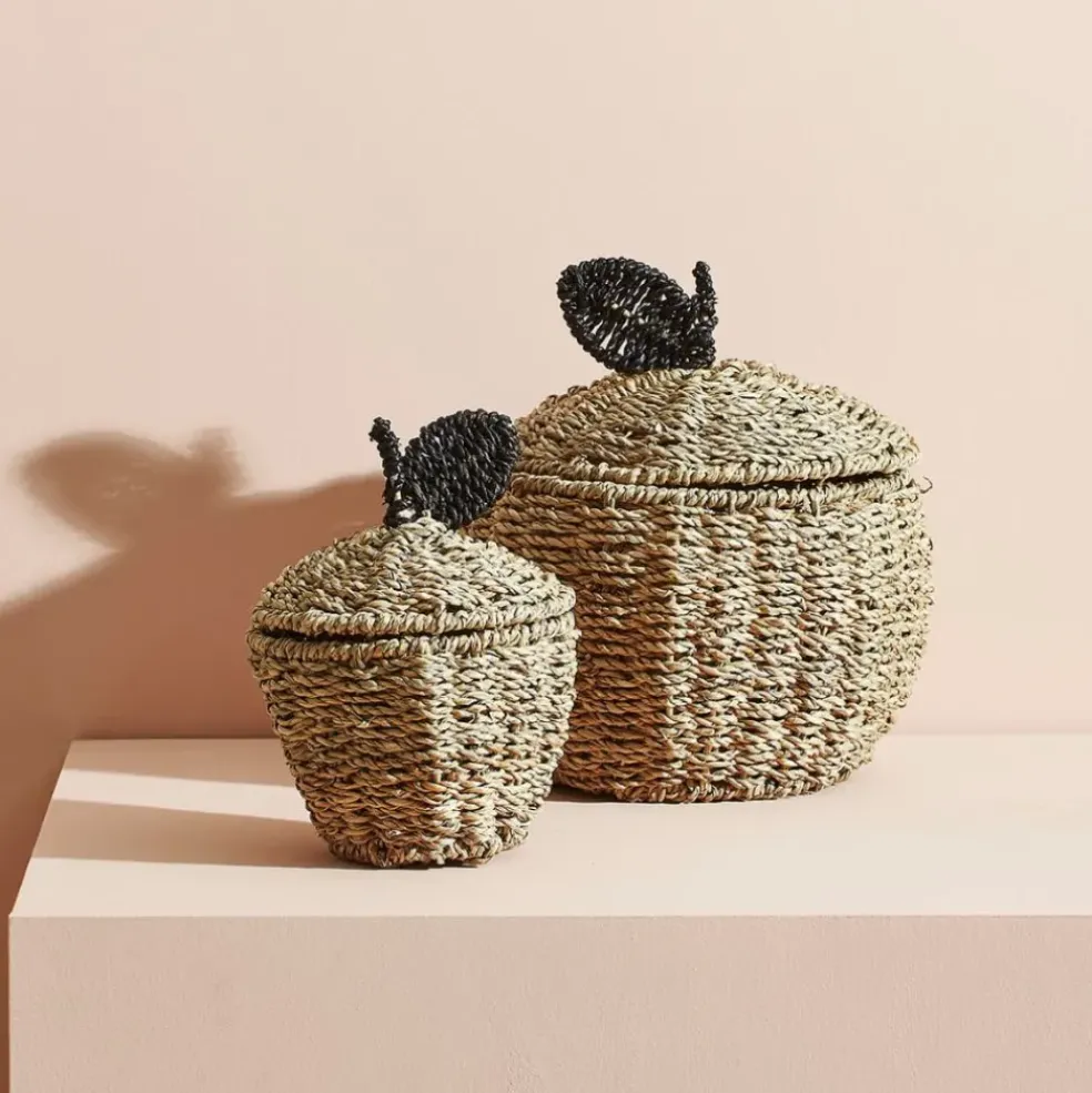 Corbeilles pomme avec couvercle x2 naturel en jonc de mer+fer - Sweet Dream