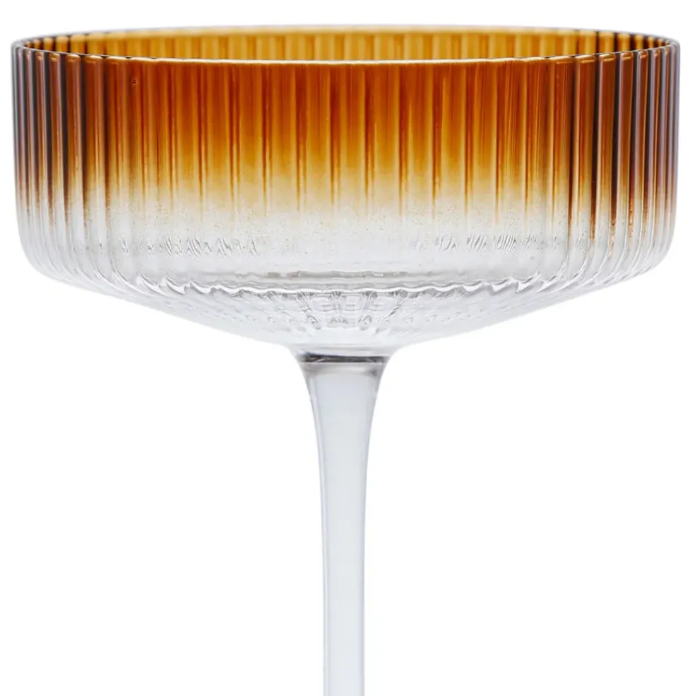 Coupe champagne striée en verre ambre - Funny