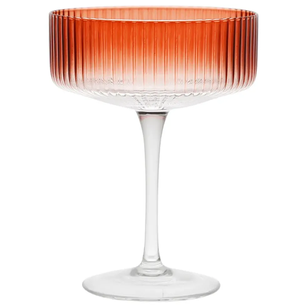Coupe champagne striée en verre terracotta - Funny