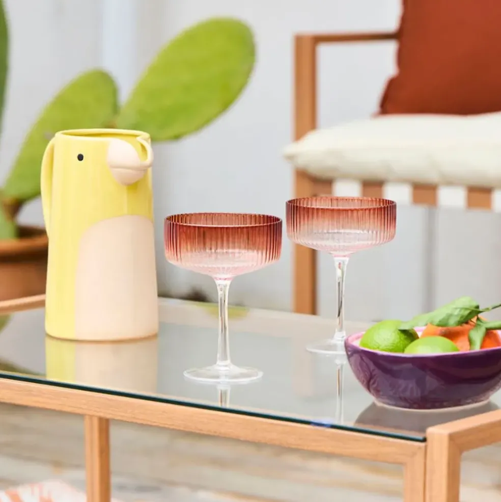 Coupe champagne striée en verre terracotta - Funny