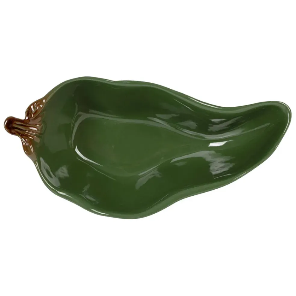 Coupelle en forme de piment en grès vert 18x8cm