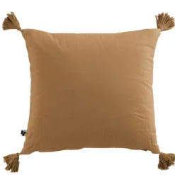 Coussin camel avec pompons en gaze de coton 40x40cm - Gaia
