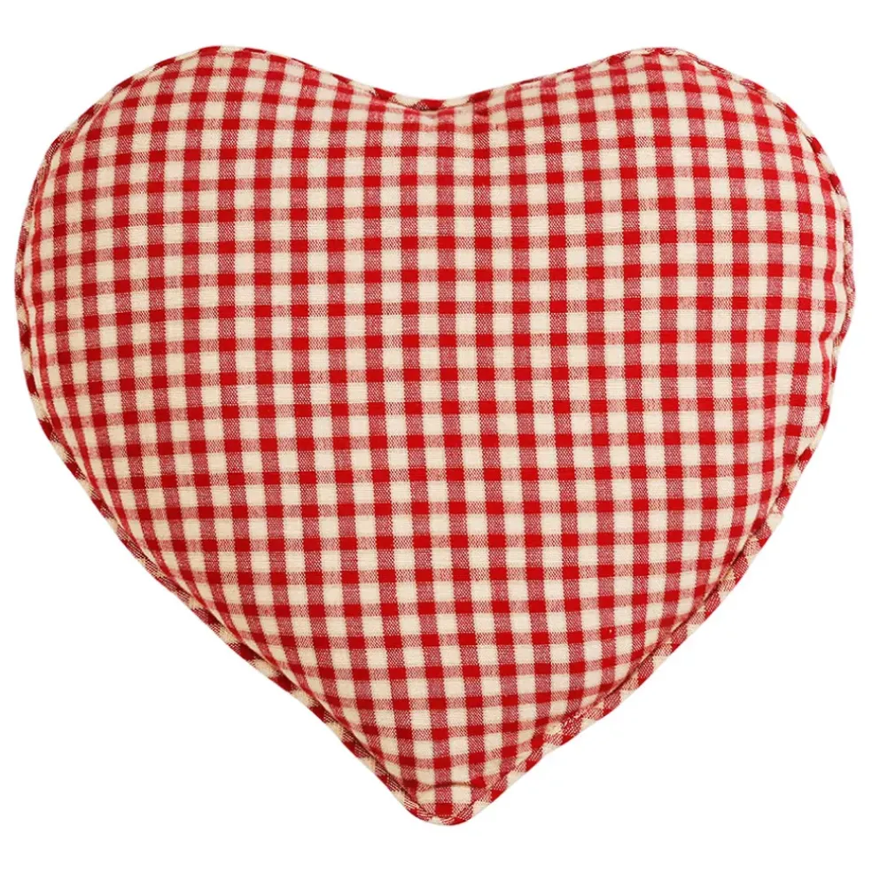 Coussin coeur en coton à carreaux rouge 40x35cm - Mamie