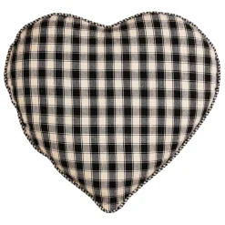 Coussin cœur en coton à carreaux noir 40x35cm - Campagne