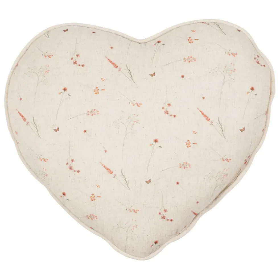 Coussin cœur en coton beige 40x35cm - Lucile