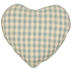 Coussin cœur en coton vichy sauge 40x35cm - Campagne