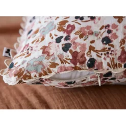 Coussin déhoussable avec croquet en gaze de coton imprimée pampa 40x40cm - Capucine