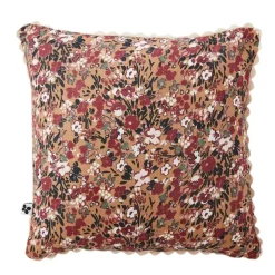 Coussin déhoussable avec croquet en gaze de coton imprimée camel 40x40cm - Capucine