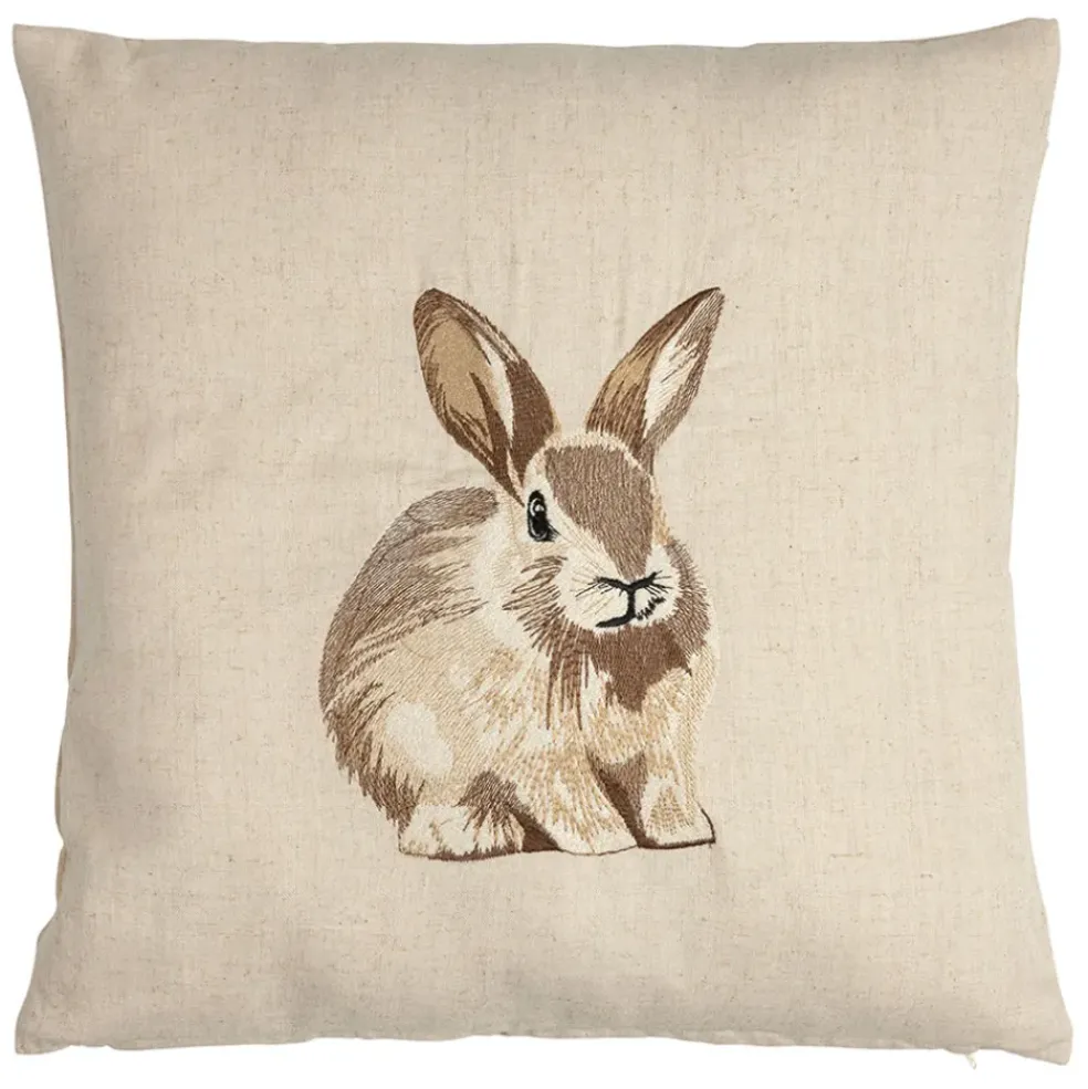 Coussin en coton et lin naturel et brun 45x45cm - A la ferme