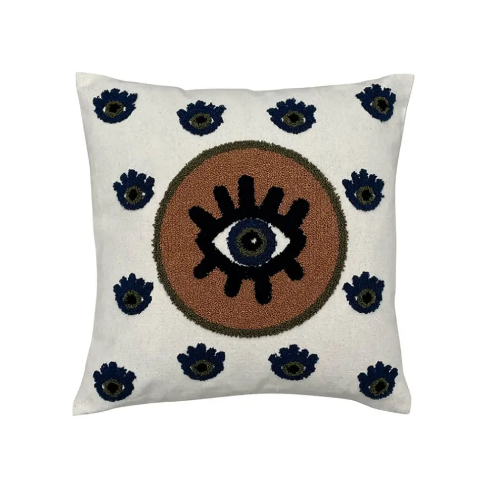 Coussin en coton Oeil Protecteur marron 40x40cm - Influence