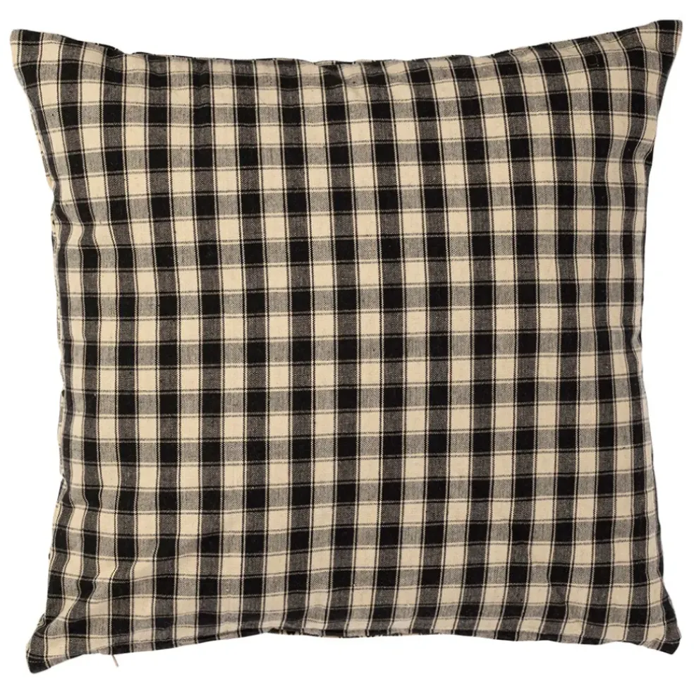 Coussin en coton vichy noir 45x45cm - Campagne
