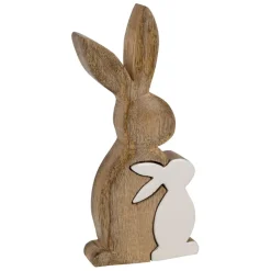 Déco duo lapin en manguier naturel et blanc - Floreal