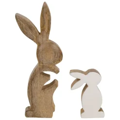 Déco duo lapin en manguier naturel et blanc - Floreal