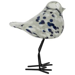 Déco moineau en verre blanc et bleu pailleté - Serin