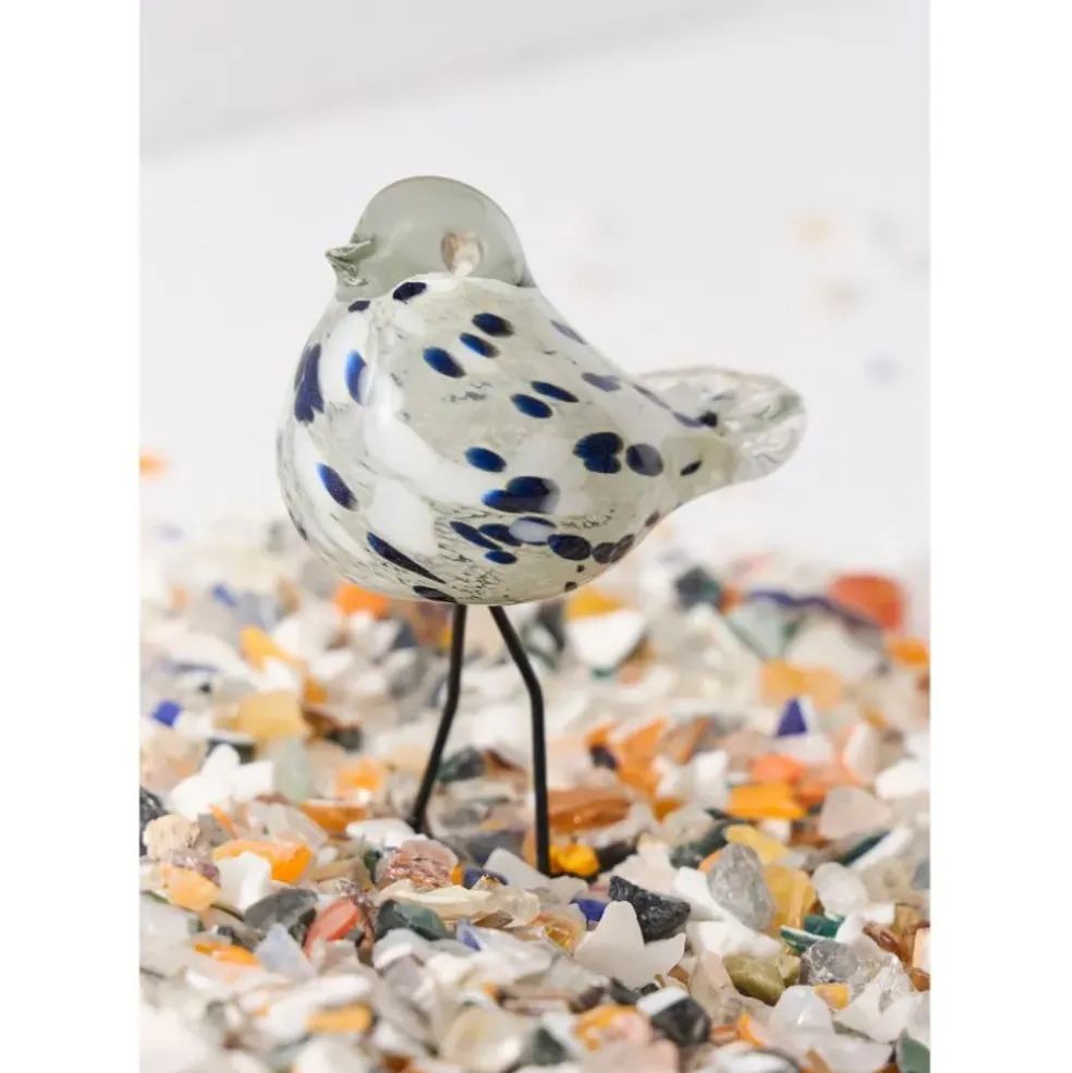 Déco moineau en verre blanc et bleu pailleté - Serin