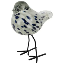 Déco moineau en verre blanc et bleu pailleté - Serin