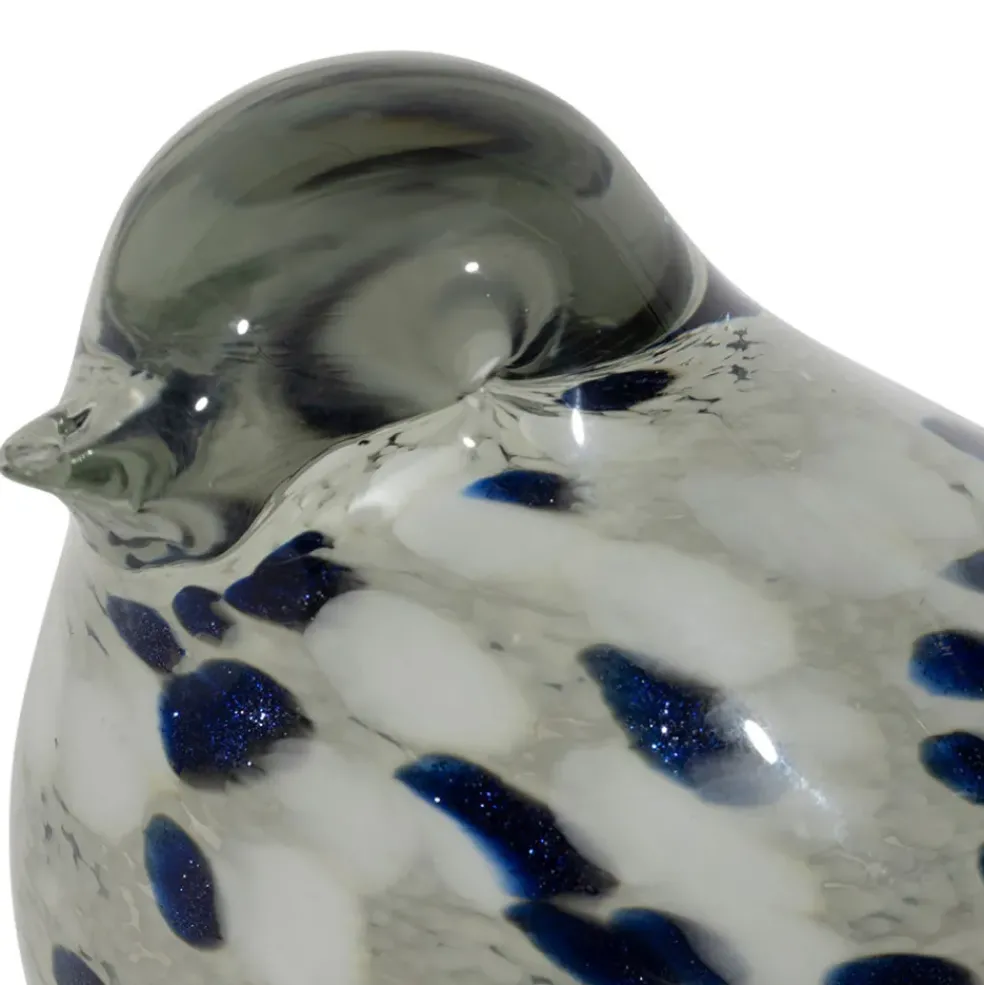 Déco moineau en verre blanc et bleu pailleté - Serin