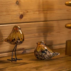 Déco moineau en verre et fer brun - Serin