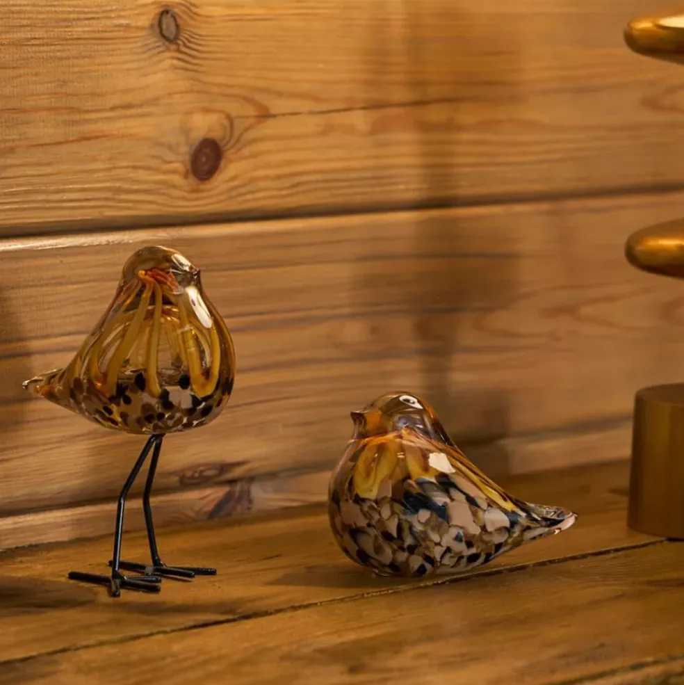 Déco moineau en verre et fer brun - Serin