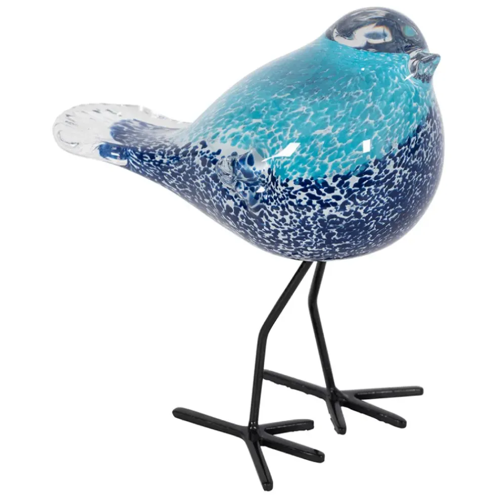 Déco moineau en verre et fer bleu - Serin