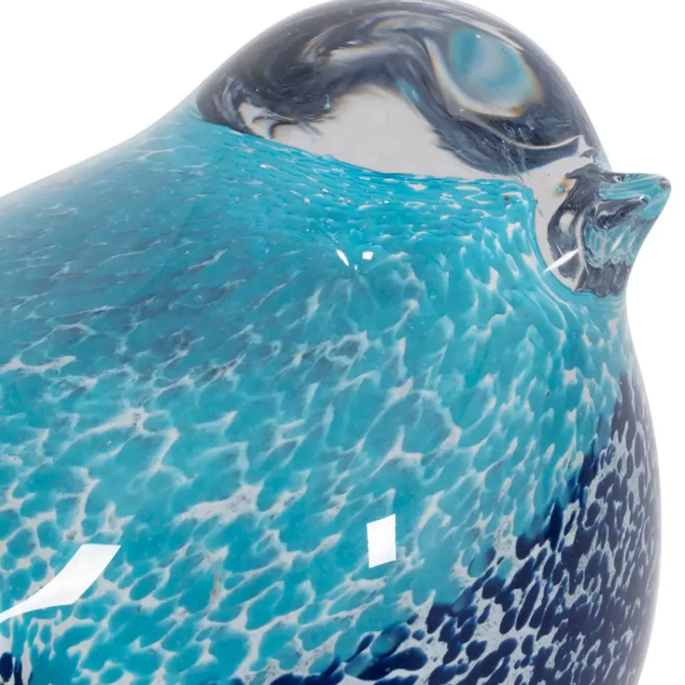 Déco moineau en verre et fer bleu - Serin